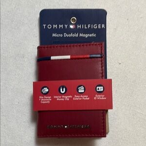 Tommy Hilfiger Red Micro Duofold Magnetic Wallet NWT